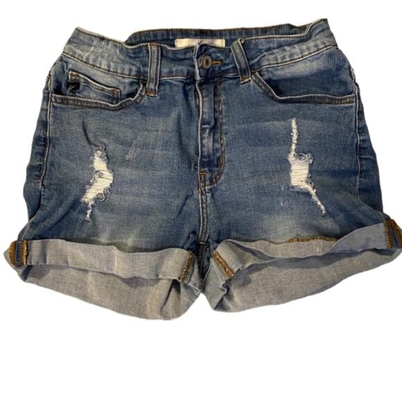 Kancan Jean Shorts Junior’s Size 11 / 27 Rolled Up Distressed Stretch Short - Picture 1 of 8